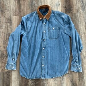 Simons Blue Denim Shirt with Brown Collar